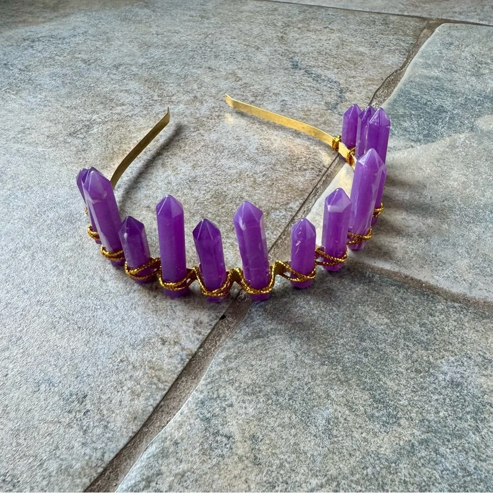 Purple Crystal Stone & Gold Headband Hairband‎ Whimsy for Maternity or Showers